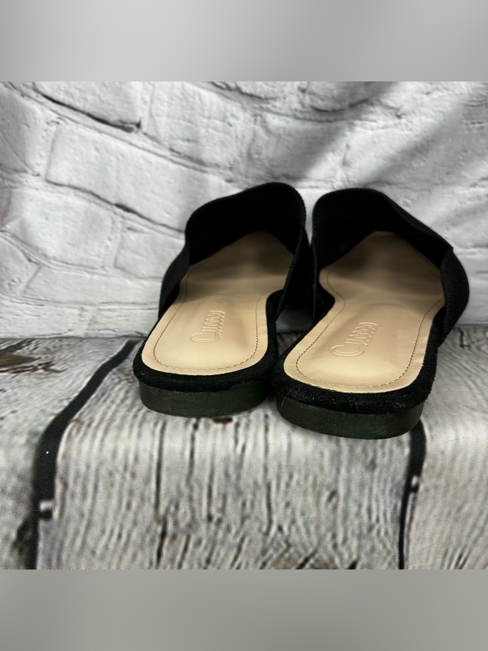 Minimalist Monochromatic Corporate Goth Black Knit Pointed Toe Slip On Mules 8 - Picture 5 of 8